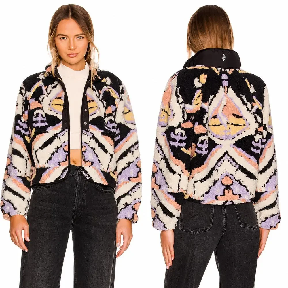 Free People FP Movement Hit The Slopes Rocky Ridge Printed Jacket Sherpa Fleece